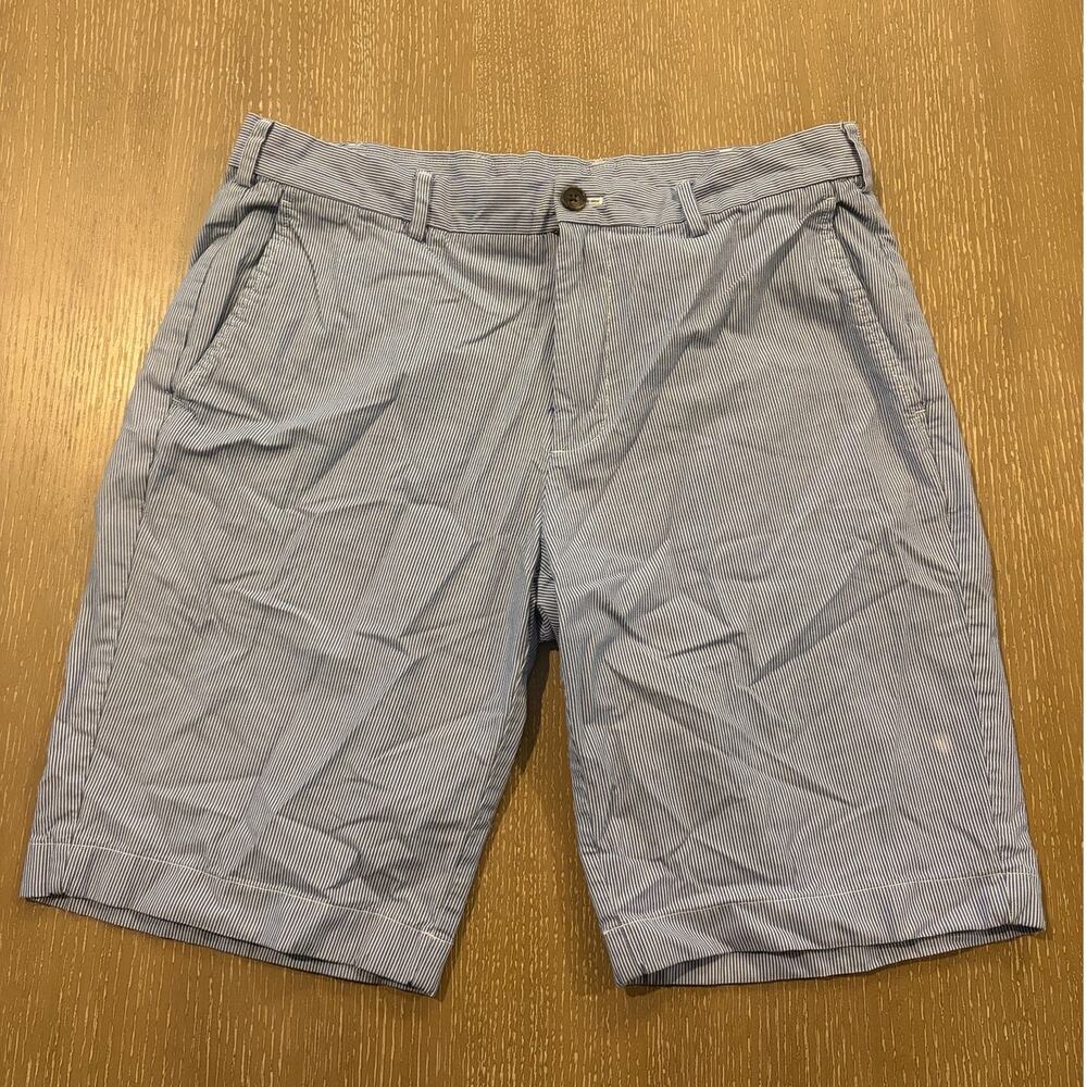 Brooks Brothers Chino Blue Pin Striped White Shortds 36 Flat Front CAsual Summer